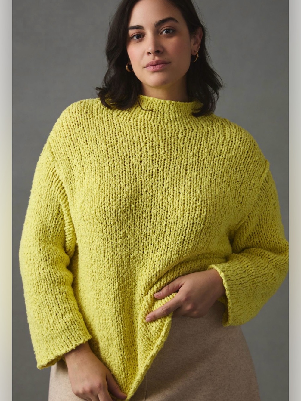 Anthropologie Chartreuse Mock Neck Wide Sleeve Sweater M